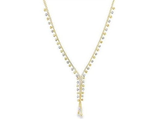 18K Yellow Gold Lariat Necklace with Two-Tone Diamond-Cut Beads